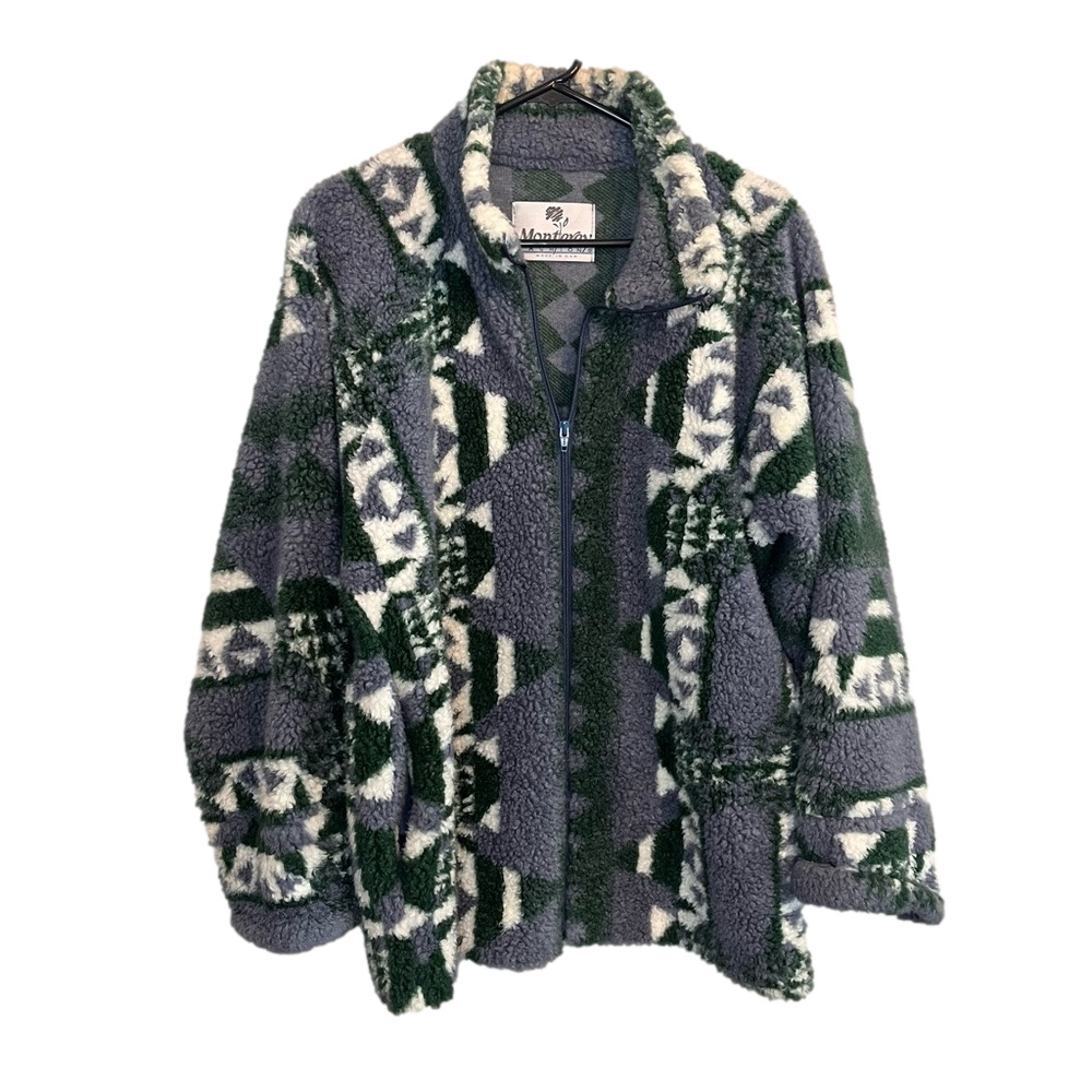Monterey Fashions Geometric Sherpa Zip Jacket – Size M